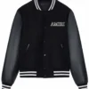 AMIRI Full Snap Wool with Leather Sleeves Black Varsity Jacket
