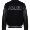 AMIRI Full Snap Wool with Leather Sleeves Black Varsity Jacket For Sale