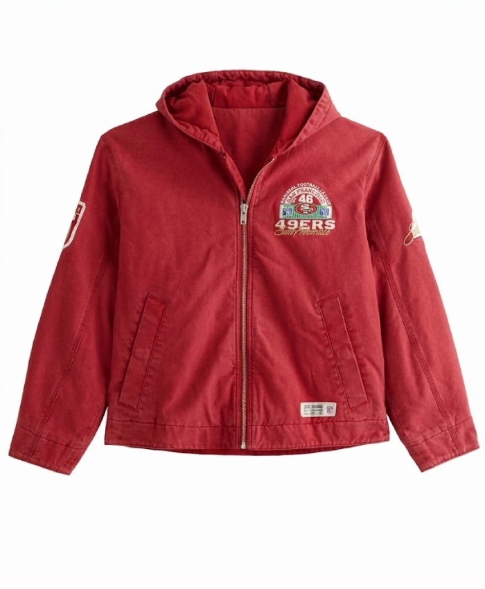 Abercrombie x NFL Hooded Red Bomber Jacket For Men and Women