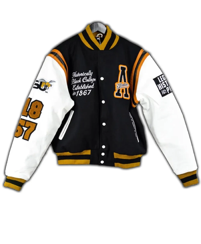 Alabama State University Motto Black and White Letterman Jacket