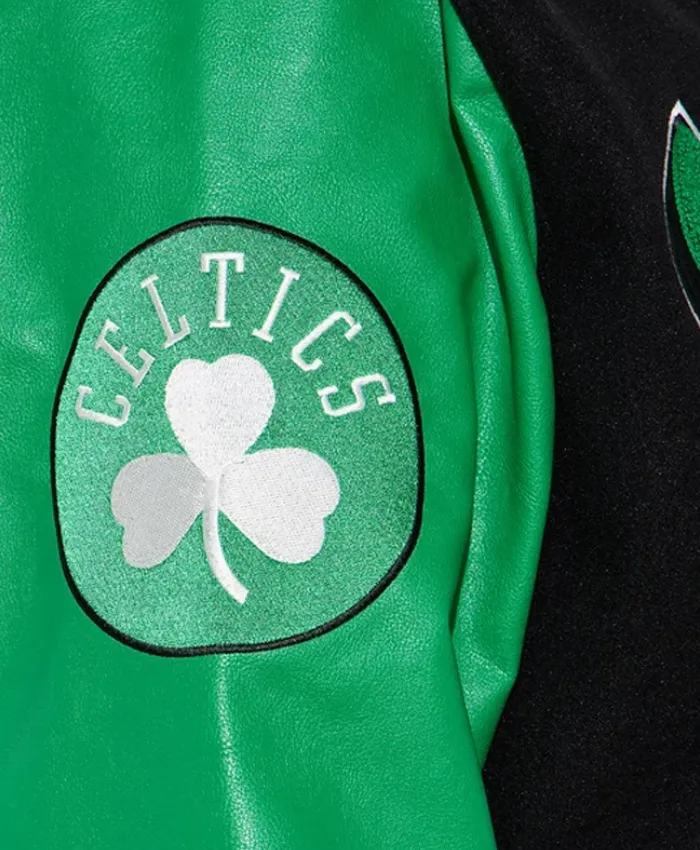 Boston Celtics Cropped Black and Green Varsity Jacket