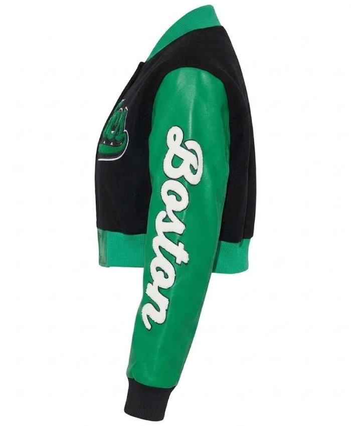 Boston Celtics Cropped Full Snap Black and Green Jacket