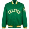 Boston Celtics Full Snap Green Satin Varsity Jacket