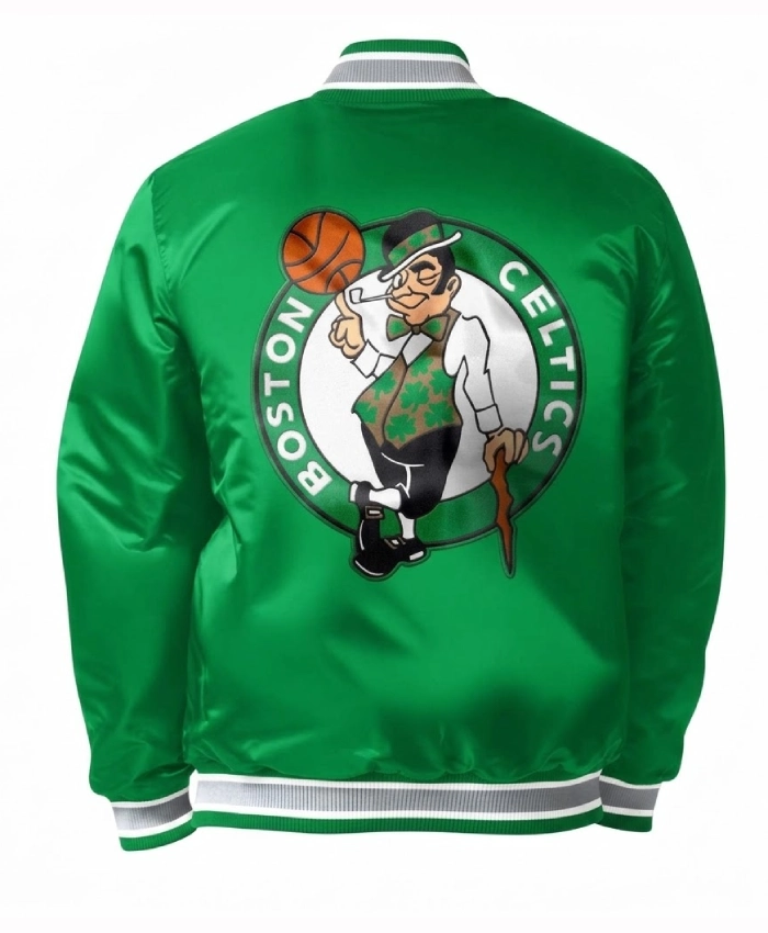 Boston Celtics Green Full Snap Varsity Satin Jacket