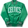 Boston Celtics Greenish Turquoise Full Snap Satin Bomber Jacket