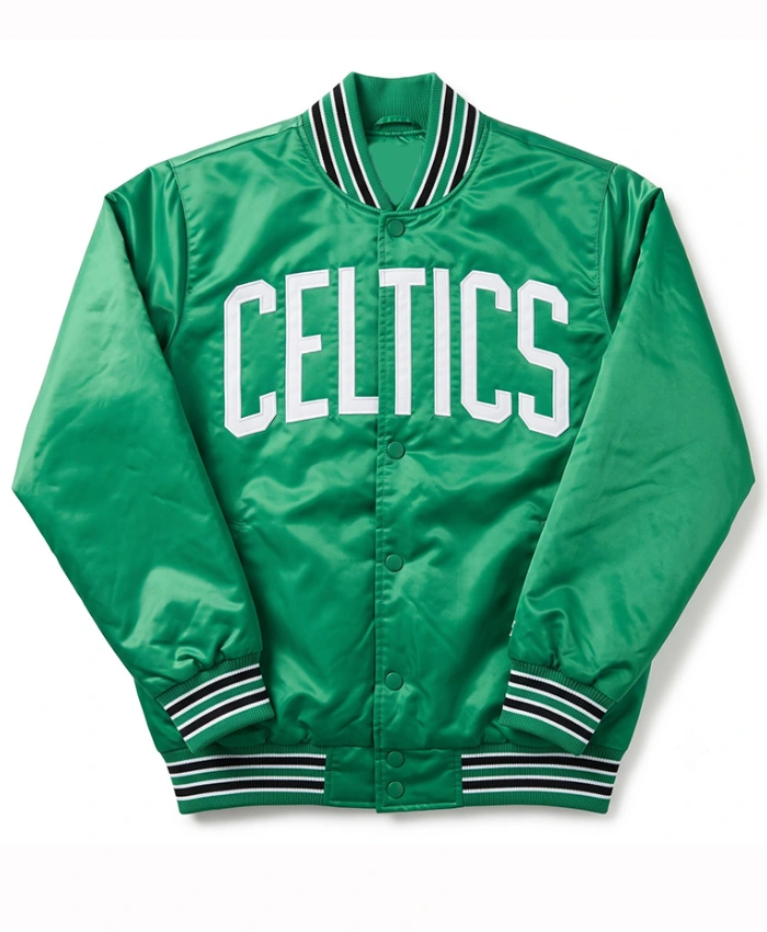 Boston Celtics Greenish Turquoise Full Snap Satin Bomber Jacket