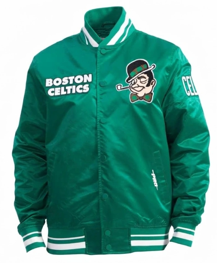 Boston Celtics Logo Mascot Green Satin Jacket