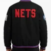 Brooklyn Nets Chenille Patches Full Snap Black Varsity Wool Jacket