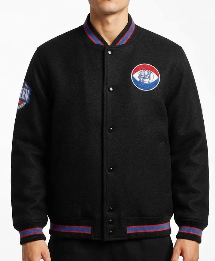 Brooklyn Nets Chenille Patches Full Snap Black Wool Jacket