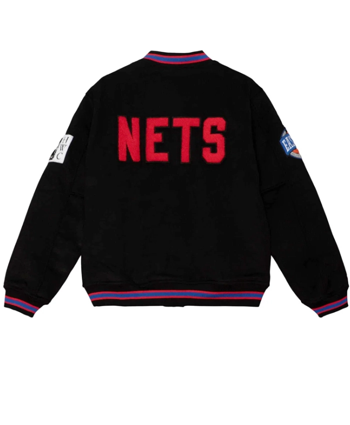 Brooklyn Nets Chenille Patches Full Snap Varsity Wool Jacket