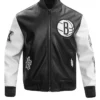Brooklyn Nets City Signature Black and White Varsity Leather Jacket