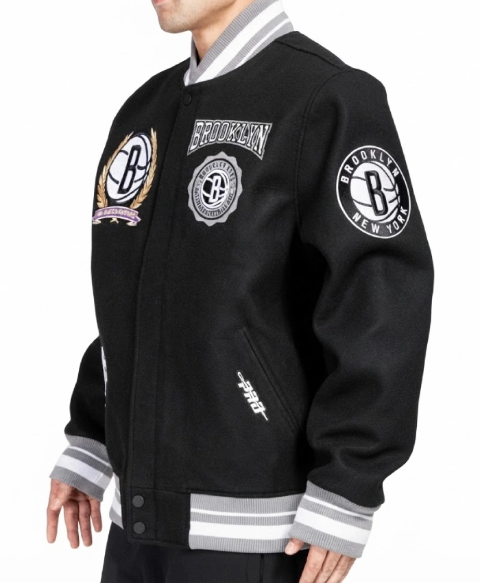 Brooklyn Nets Crest Black Varsity Wool Jacket
