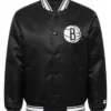 Brooklyn Nets Triangle Full Snap Black Satin Jacket