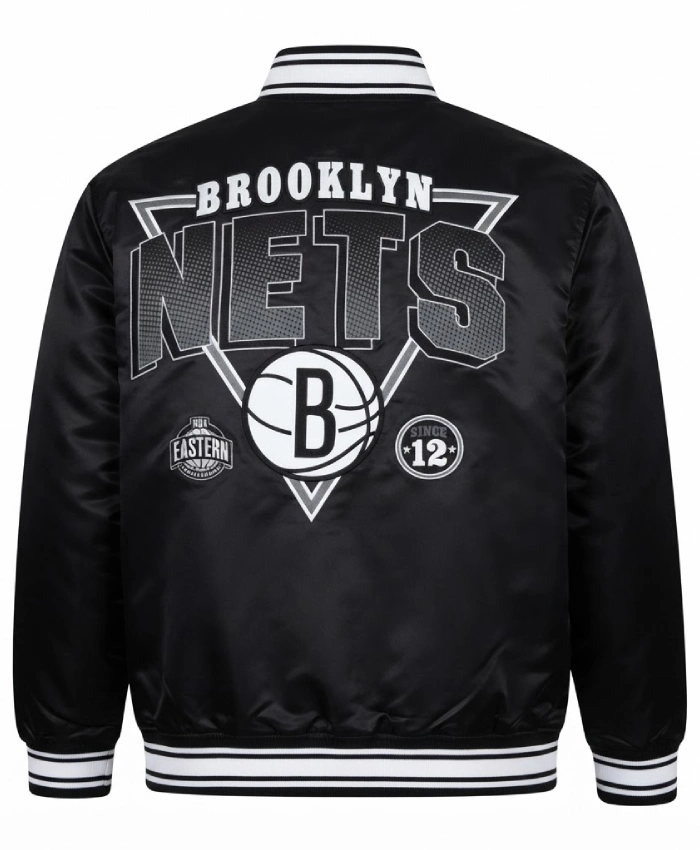 Brooklyn Nets Triangle Full Snap Black Varsity Jacket