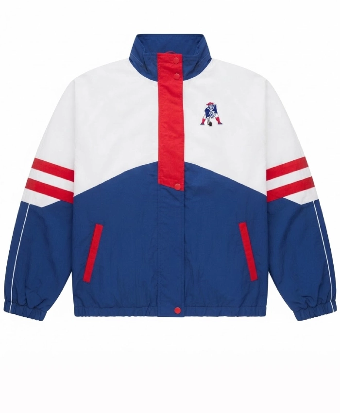 Buy Now New England Patriots Full Zip White and Royal Windbreaker Jacket