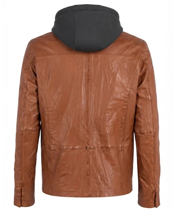 Buy Now Simeon Mens Hooded Cognac Leather Jacket