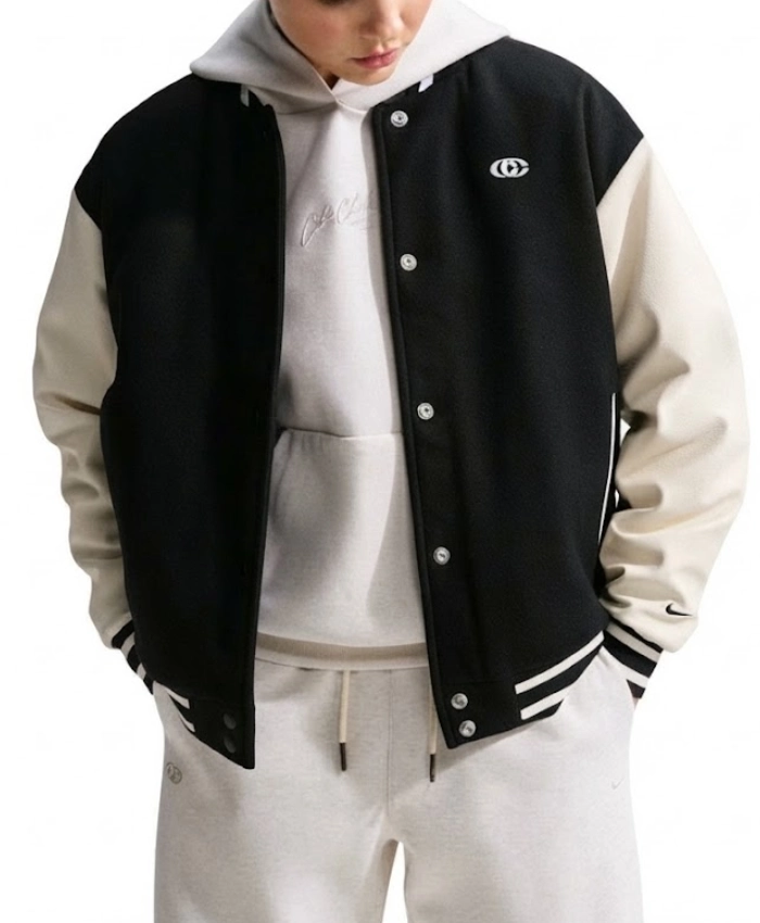 Caitlin Clark Basketball Black and White Wool Leather Varsity Jacket