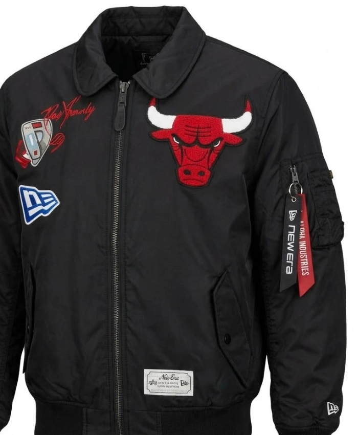 Chicago Bulls New Era x Alpha Industries Black MA1 Bomber Jacket