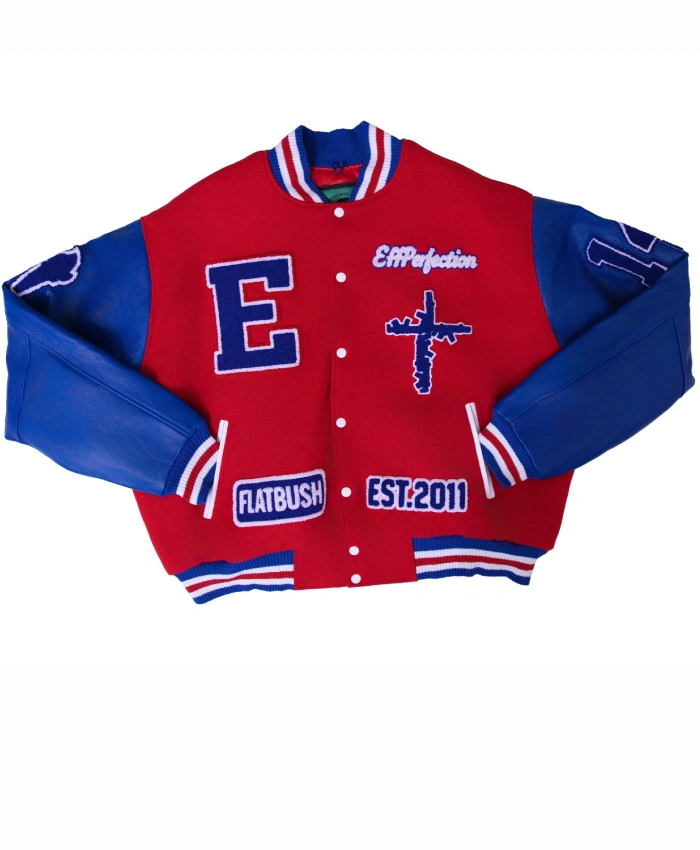 Effperfection Survival Full Snap Leather Varsity Jacket