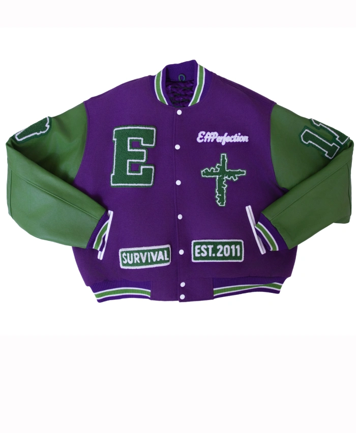 Effperfection Survival Full Snap Wool Leather Varsity Jacket
