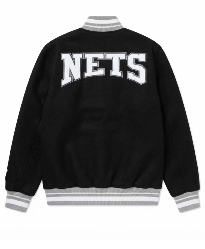 Get Brooklyn Nets Crest Black Varsity Wool Jacket