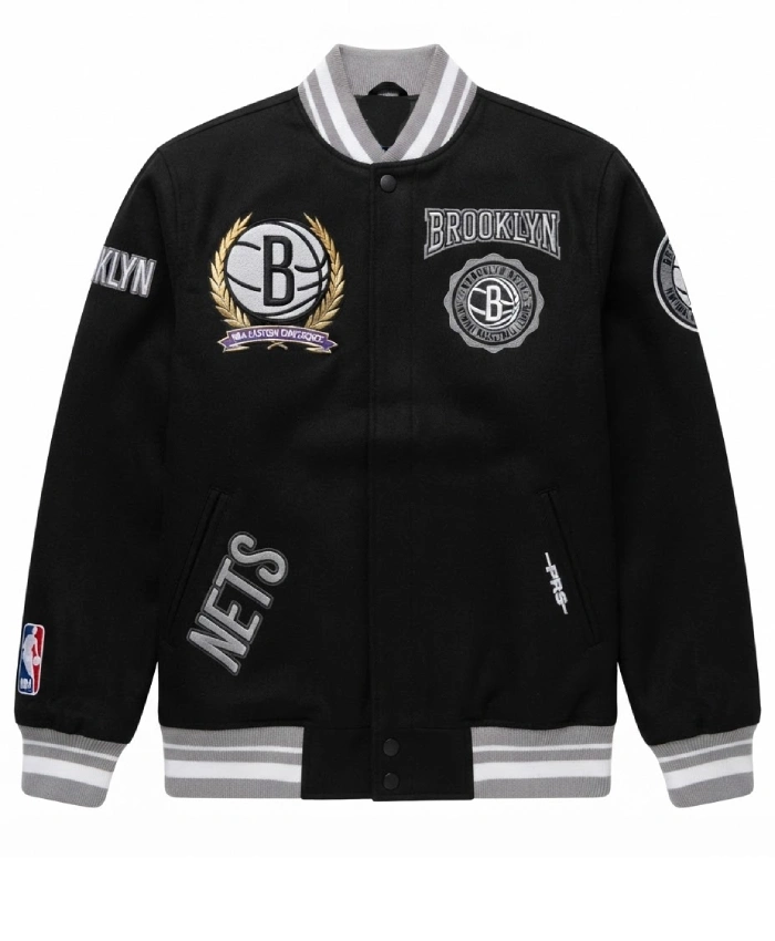 Get Now Brooklyn Nets Crest Black Varsity Jacket