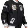 Get Now Brooklyn Nets Crest Black Varsity Wool Jacket
