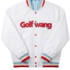 Golf Wang White Full Snap Satin Varsity Bomber Jacket