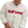 Golf Wang White Full Snap Satin Varsity Bomber Jacket Sale