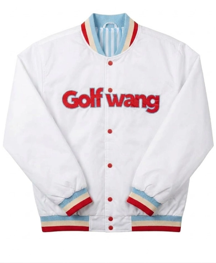 Golf Wang White Full Snap Satin Varsity Bomber Jacket