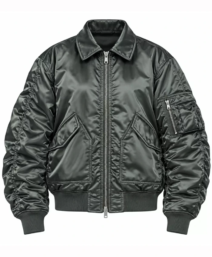 Grand Place Brussels Concert Angele Oversized Satin Green Bomber Jacket
