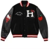 Hypland X Hello Kitty Apples Wool with Leather Sleeves Black Varsity Jacket