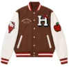 Hypland X Hello Kitty Apples Wool with Leather Sleeves Brown Varsity Jacket