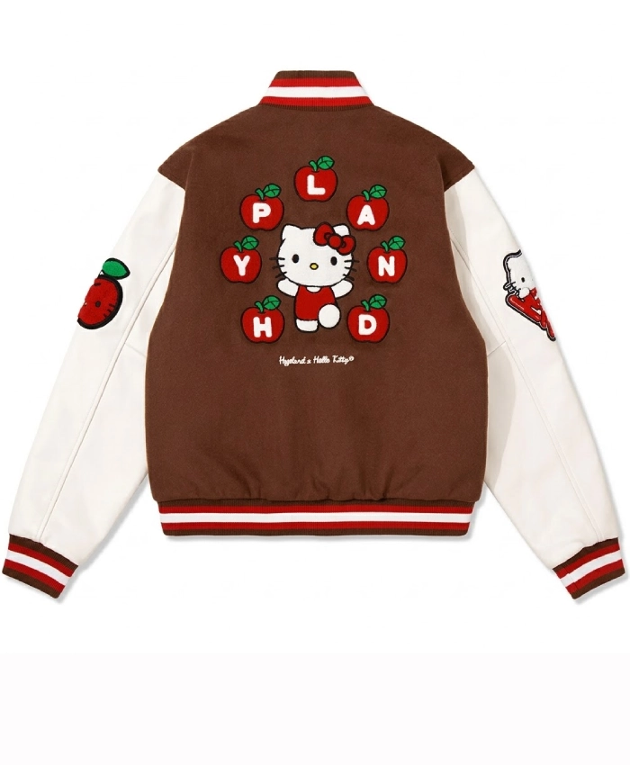 Hypland X Hello Kitty Apples Wool with Leather Sleeves Jacket