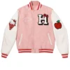 Hypland X Hello Kitty Apples Wool with Leather Sleeves Pink Varsity Jacket