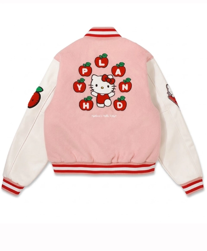 Hypland X Hello Kitty Apples Wool with Leather Sleeves Varsity Jacket