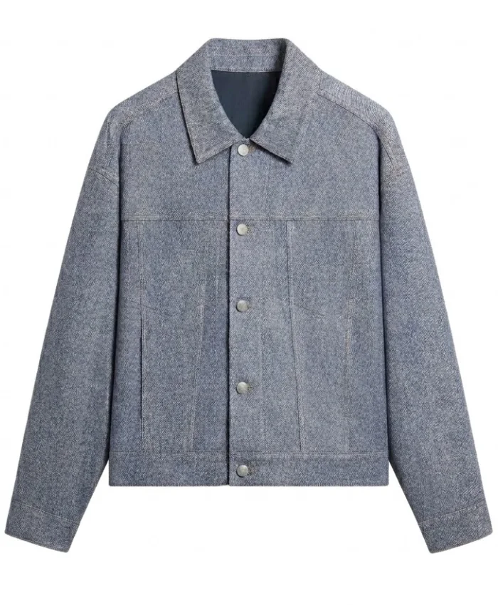 Kith Leather Denim Dario Blue Trucker Jacket For Sale 