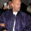 London Fashion Week Jason Statham Blue Satin Bomber Jacket