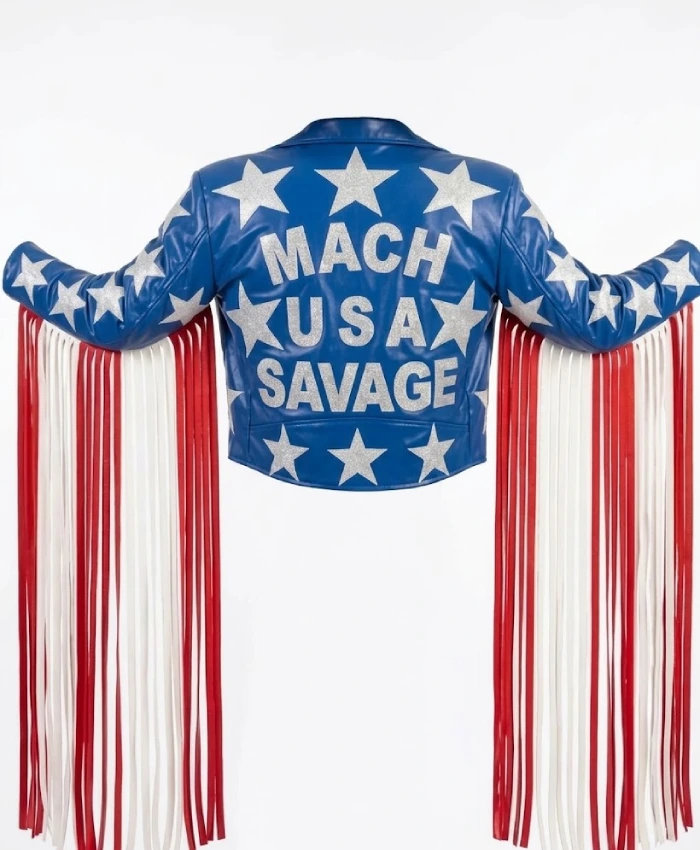 Macho Man Inspired Fringe Patriotic Custom Wrestling Leather Cosplay Jacket Sale