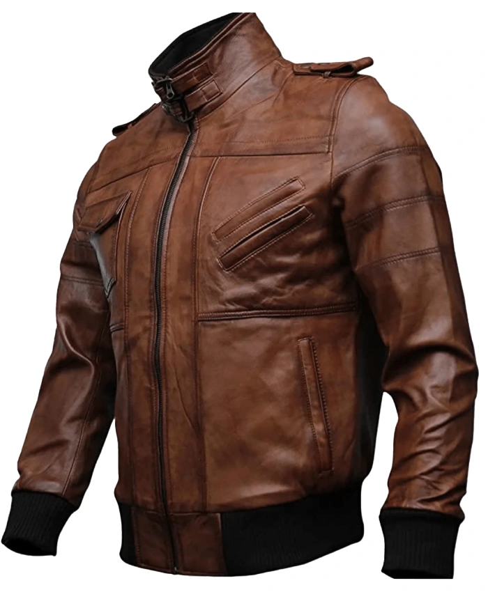 Mens Hooded Brown Leather Bomber Jacket