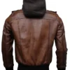 Mens Hooded Brown Leather Jacket On Sale