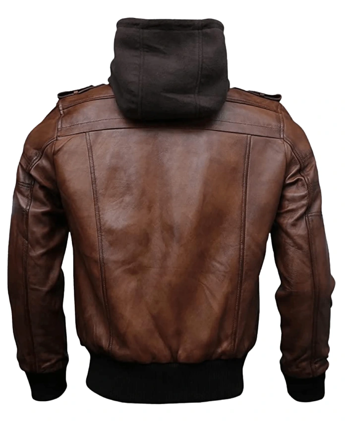 Mens Hooded Brown Leather Jacket On Sale