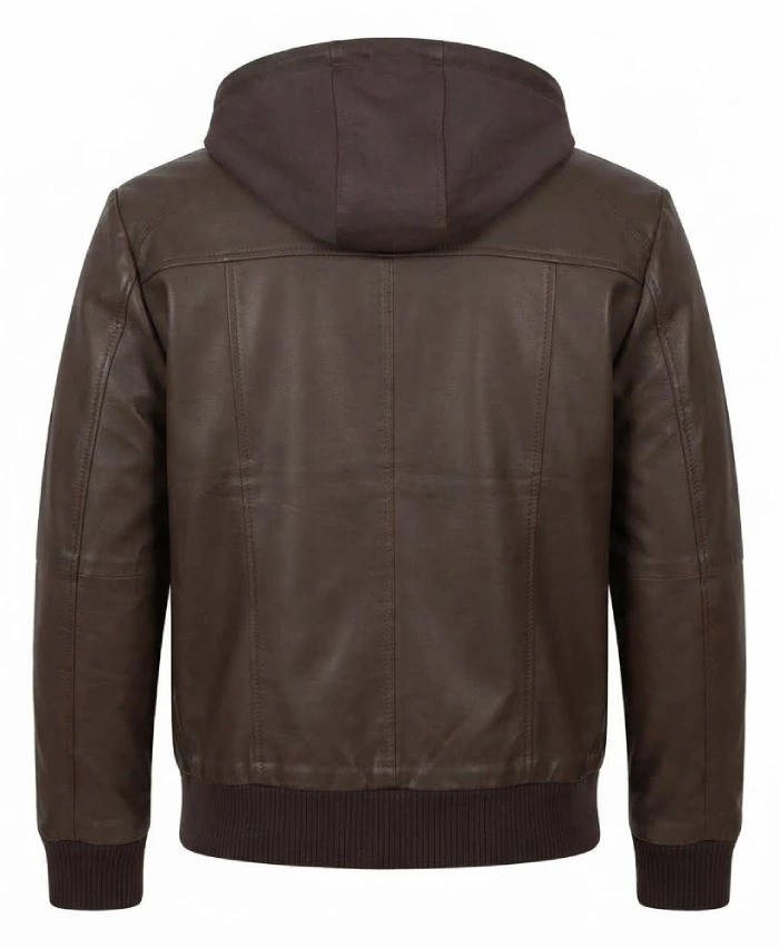 Mens Hooded Leather Bomber Jacket For Sale