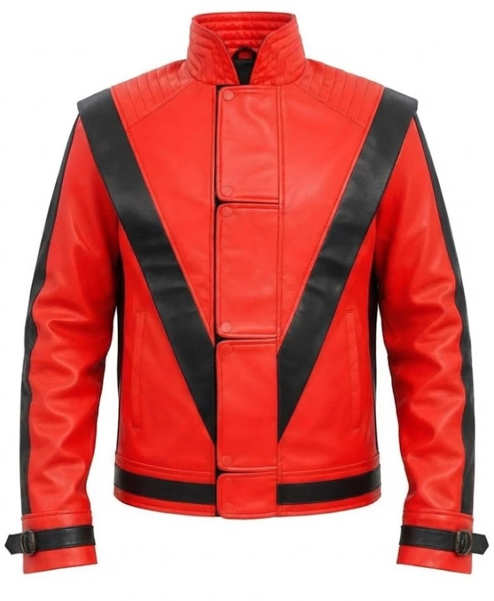 Michael Jackson White Thriller Red Leather Jacket