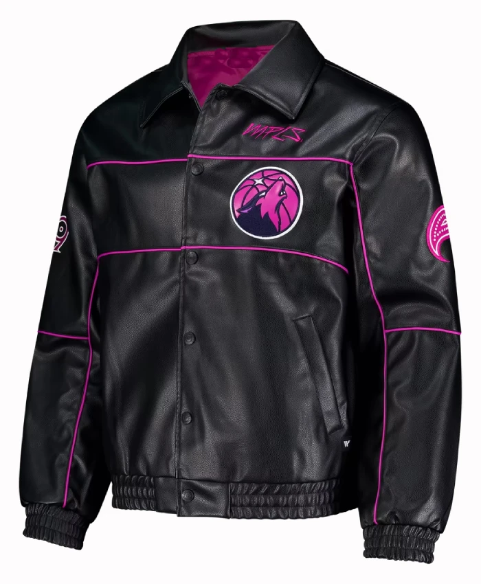 Minnesota Timberwolves The Wild Collective Full Snap Leather Jacket