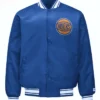 NY Knicks Printed Graphic Basketball Royal Varsity Satin Jacket