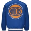 NY Knicks Printed Graphic Basketball Royal Varsity Satin Jacket Sale