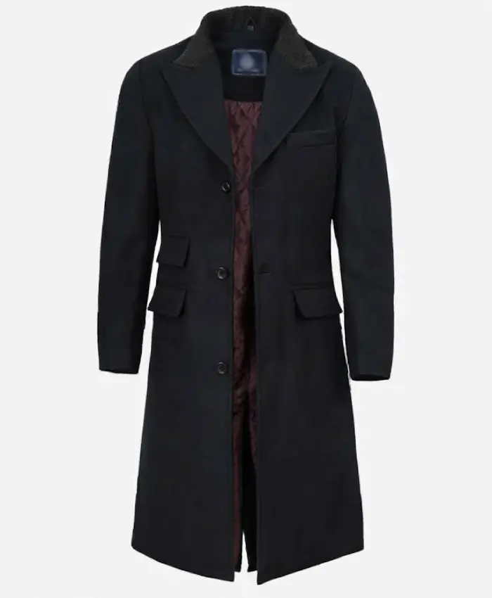 Men's 1920s Inspired Black Wool Overcoat