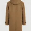Mens Camel Brown Hooded Duffle Wool Coat