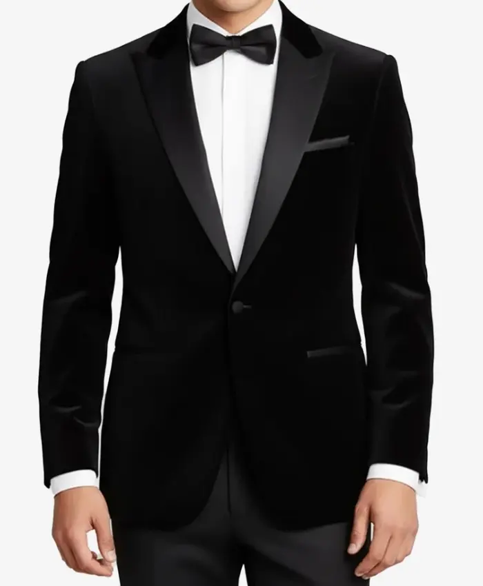 Men's Premium Black Velvet Blazer with Peak Lapel